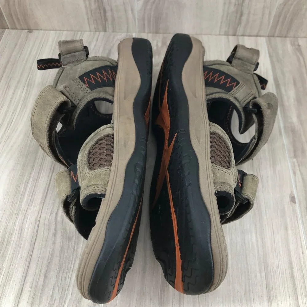 LL Bean Sandals Mens 9.5 Taupe Leather Hook and Loop Shoes